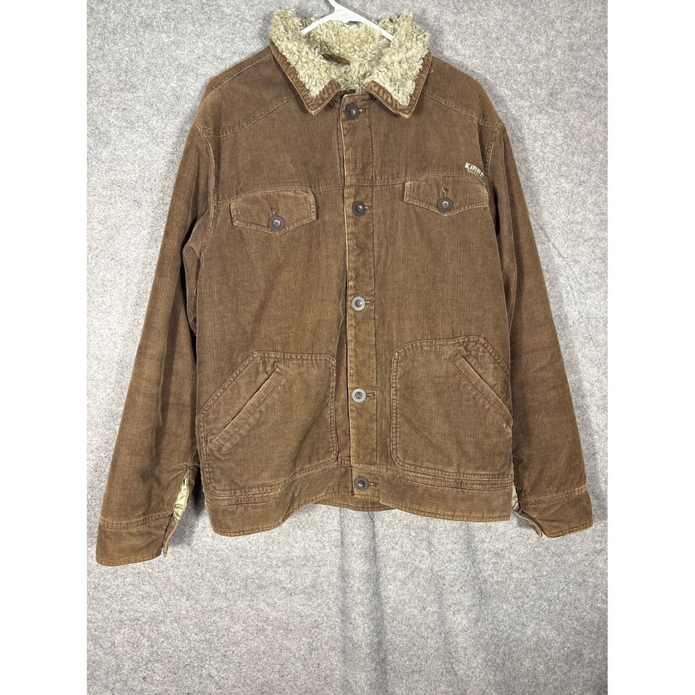 Kirra Mens Corduroy Sherpa Lined Trucker Jacket Brown Cotton Size M Button Front